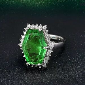 EverTrue Chartreuse Quartz, White Zircon Floral Ring in Platinum Bond 14.00 ctw